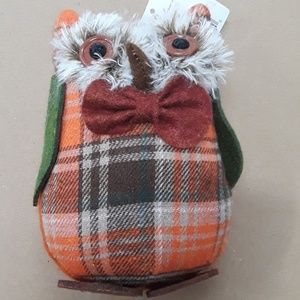 Fall Stuffed Owl Plaid Decor NEW